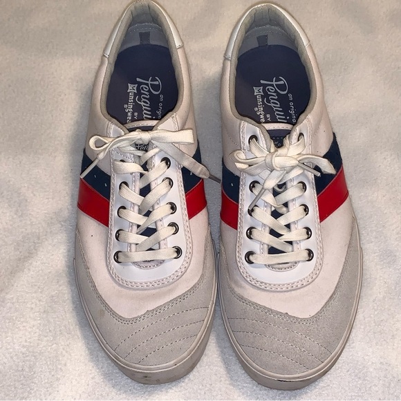 Original Penguin Other - Original Penguin Mens Sz 12 Sneakers White Red/Blue Stripes Canvas Leather